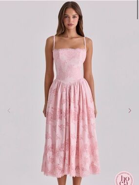 House of CB CHLOE Pink Cotton Broderie Anglais Lace Midi Sundress